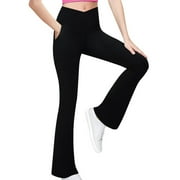 DOSUKRAI Girls Soft Yoga Pants,Girls' Flare Leggings Cross High Waisted Bootcut Yoga Dance Pants Kids Bell Bottoms Leggings for 8-15 Years Todays Daily Deals Black,110